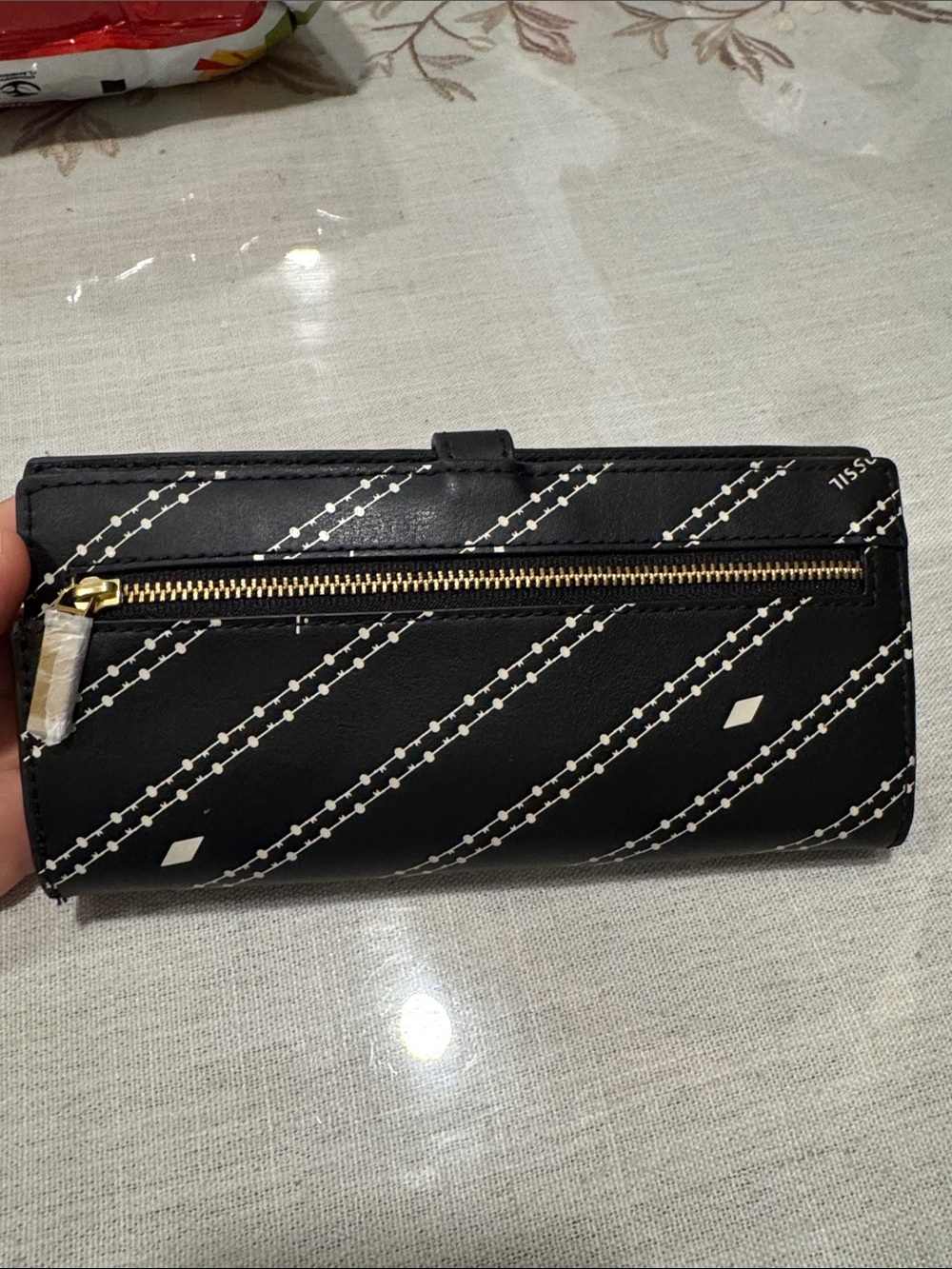Fossil Black Diagonal Signature Long Wallet with Gold Accent - Picture 3 of 5